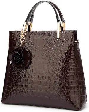XXGJOALD-Crocodile Print Handbag for Women Glossy Patent Leather Shoulder Bag Large Capacity Crossbody Bag Retro Tote Bag Satchel
