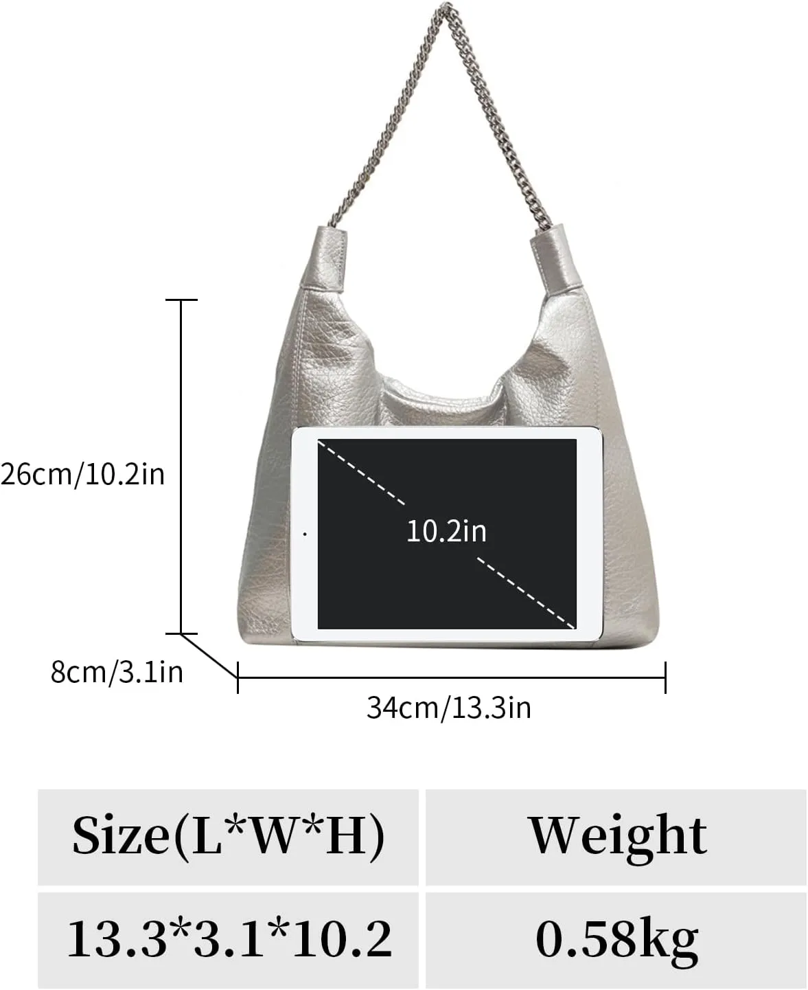 XXGJOALD-Hobo Bags for Women Soft PU Leather Shoulder Bag Large Handbags Designer Purses Hobo Purse with Chain Handle (Brown)