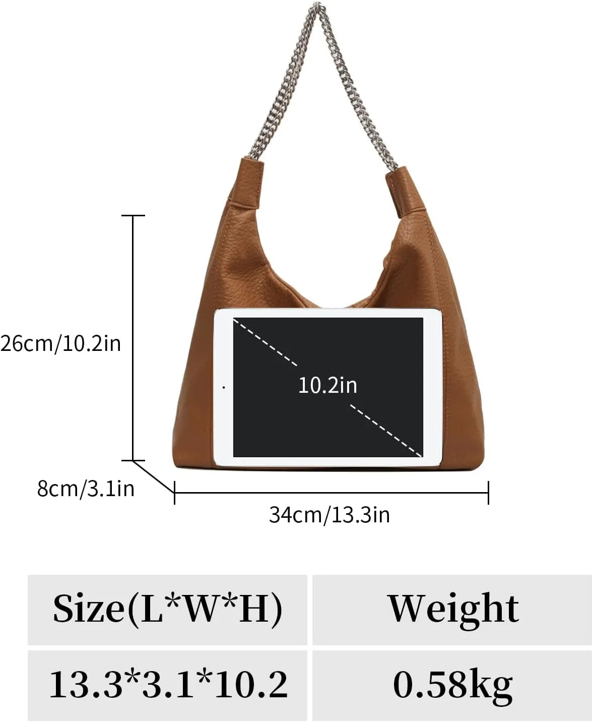 XXGJOALD-Hobo Bags for Women Soft PU Leather Shoulder Bag Large Handbags Designer Purses Hobo Purse with Chain Handle (Brown)