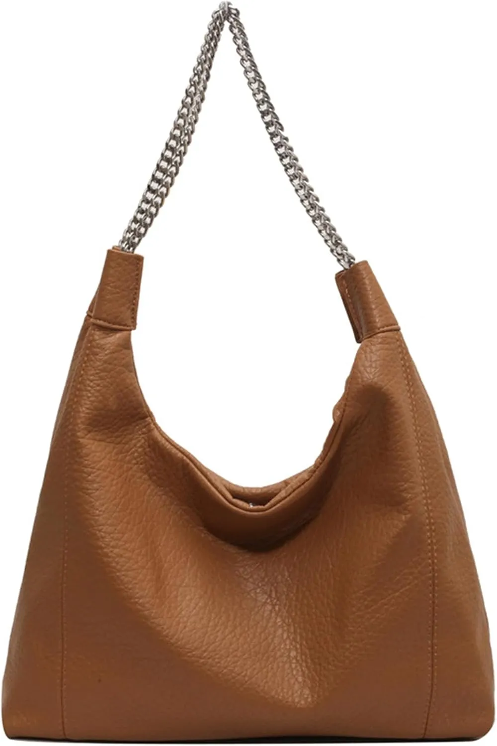 XXGJOALD-Hobo Bags for Women Soft PU Leather Shoulder Bag Large Handbags Designer Purses Hobo Purse with Chain Handle (Brown)