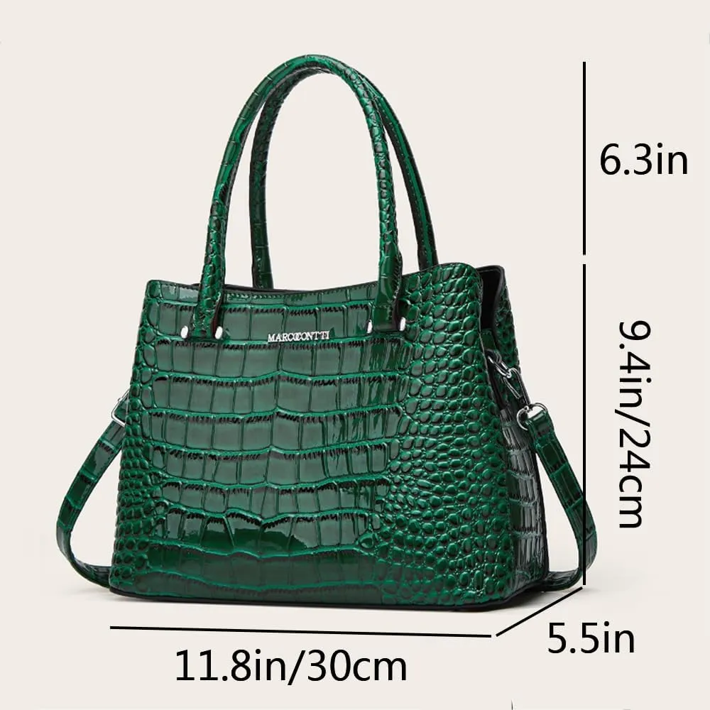 XXGJOALD-Women Crocodile Pattern Handbag and Purse Top Handle Shoulder Bag PU Leather Tote Satchel Green
