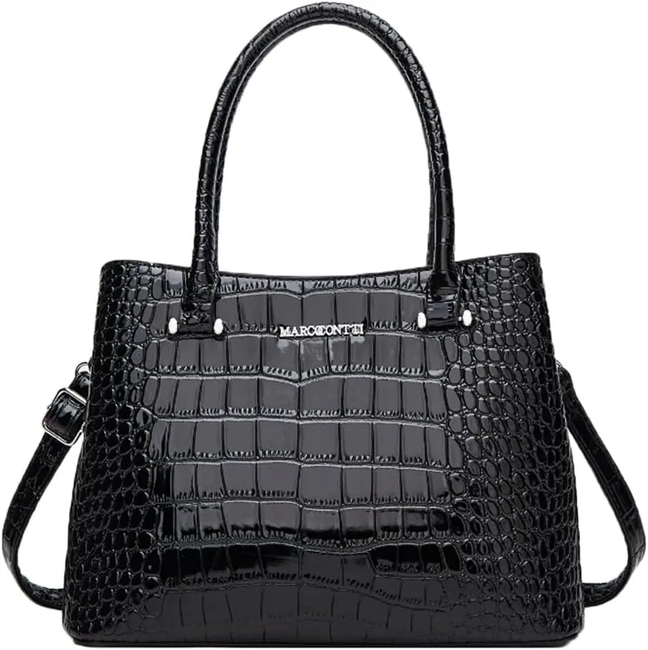 XXGJOALD-Women Crocodile Pattern Handbag and Purse Top Handle Shoulder Bag PU Leather Tote Satchel Green
