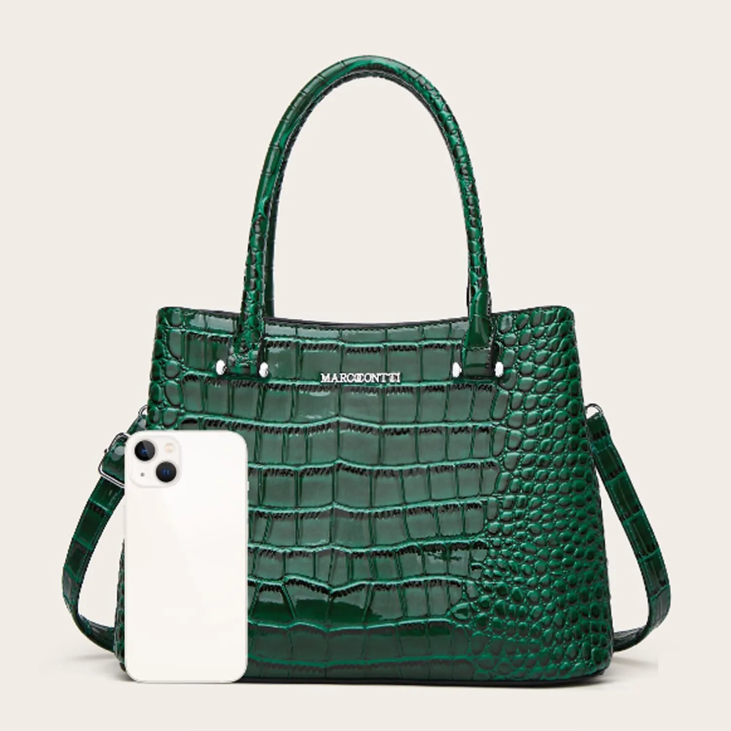 XXGJOALD-Women Crocodile Pattern Handbag and Purse Top Handle Shoulder Bag PU Leather Tote Satchel Green