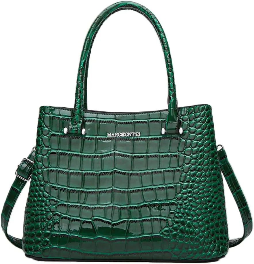 XXGJOALD-Women Crocodile Pattern Handbag and Purse Top Handle Shoulder Bag PU Leather Tote Satchel Green