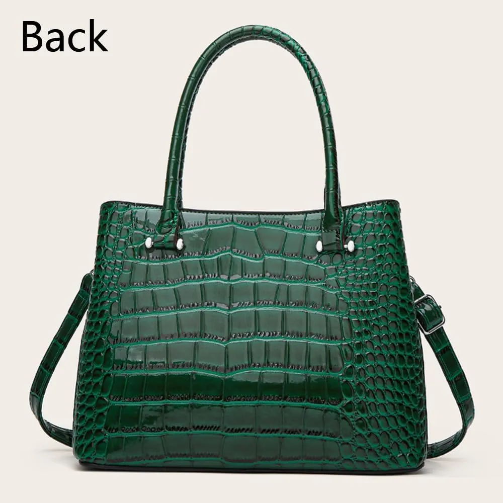 XXGJOALD-Women Crocodile Pattern Handbag and Purse Top Handle Shoulder Bag PU Leather Tote Satchel Green