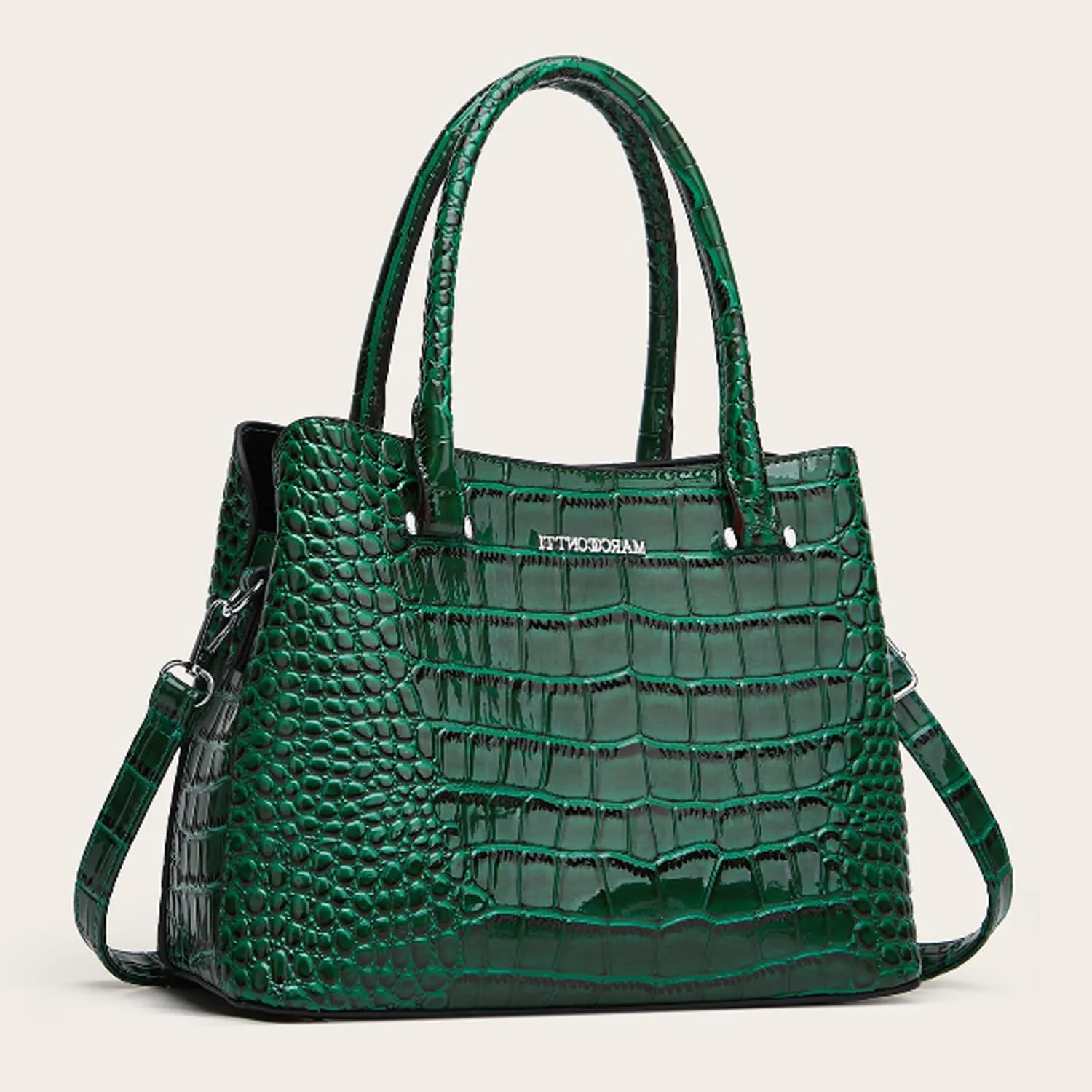 XXGJOALD-Women Crocodile Pattern Handbag and Purse Top Handle Shoulder Bag PU Leather Tote Satchel Green