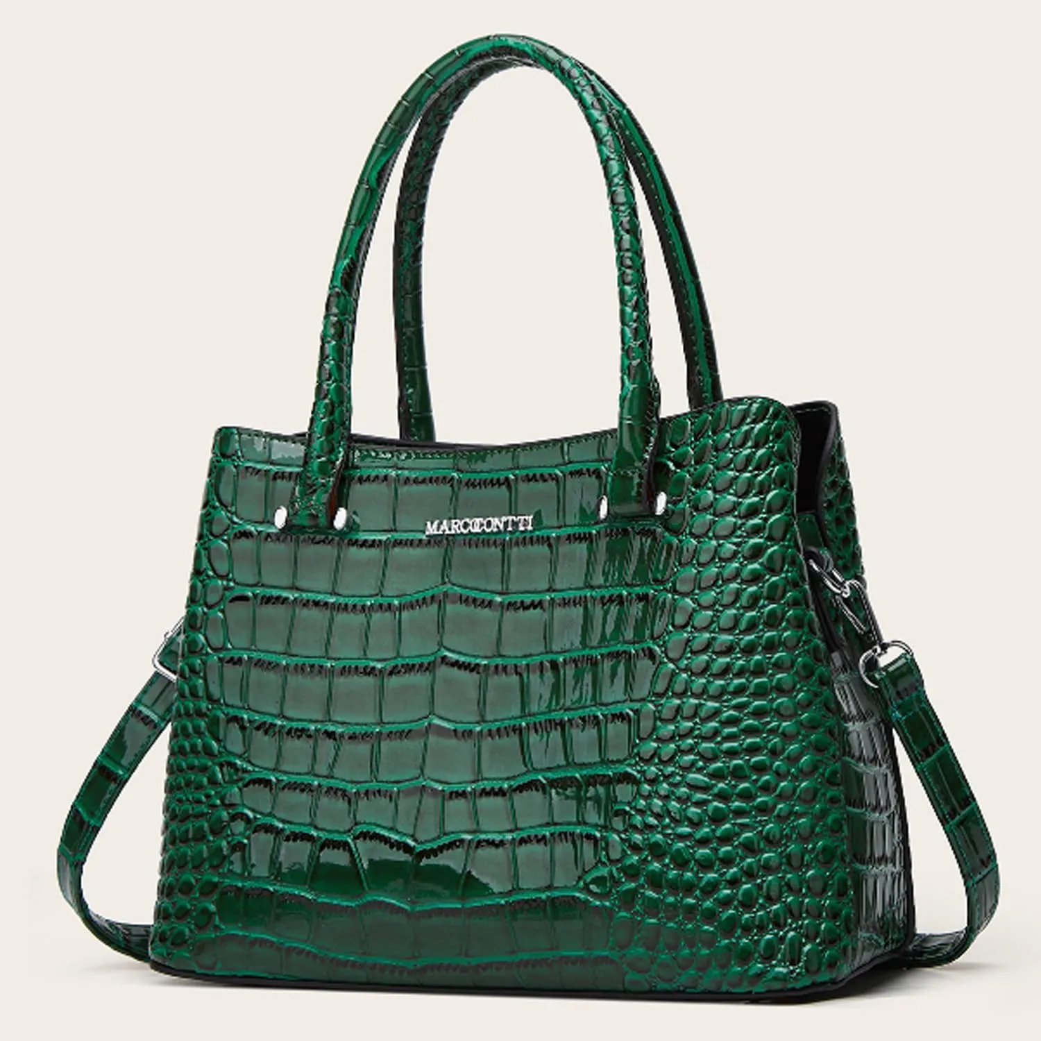 XXGJOALD-Women Crocodile Pattern Handbag and Purse Top Handle Shoulder Bag PU Leather Tote Satchel Green
