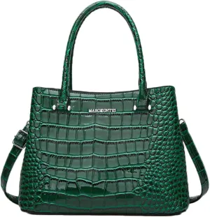 XXGJOALD-Women Crocodile Pattern Handbag and Purse Top Handle Shoulder Bag PU Leather Tote Satchel Green