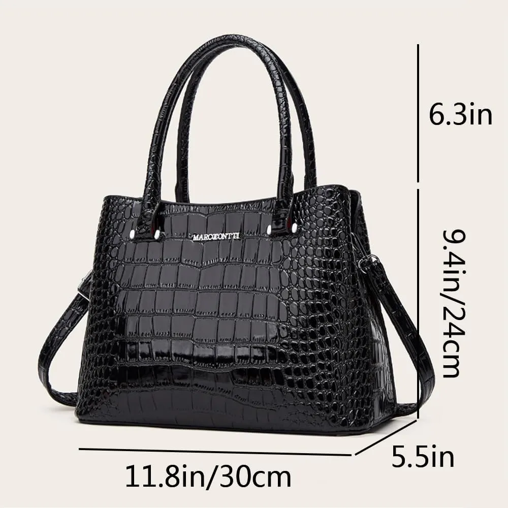 XXGJOALD-Women Crocodile Pattern Handbag and Purse Top Handle Shoulder Bag PU Leather Tote Satchel Green