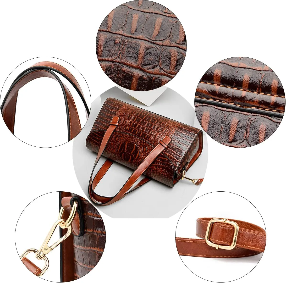 XXGJOALD-Women Handbag Crocodile Pattern Leather Top-Handle Purse Flap Shoulder Satchel