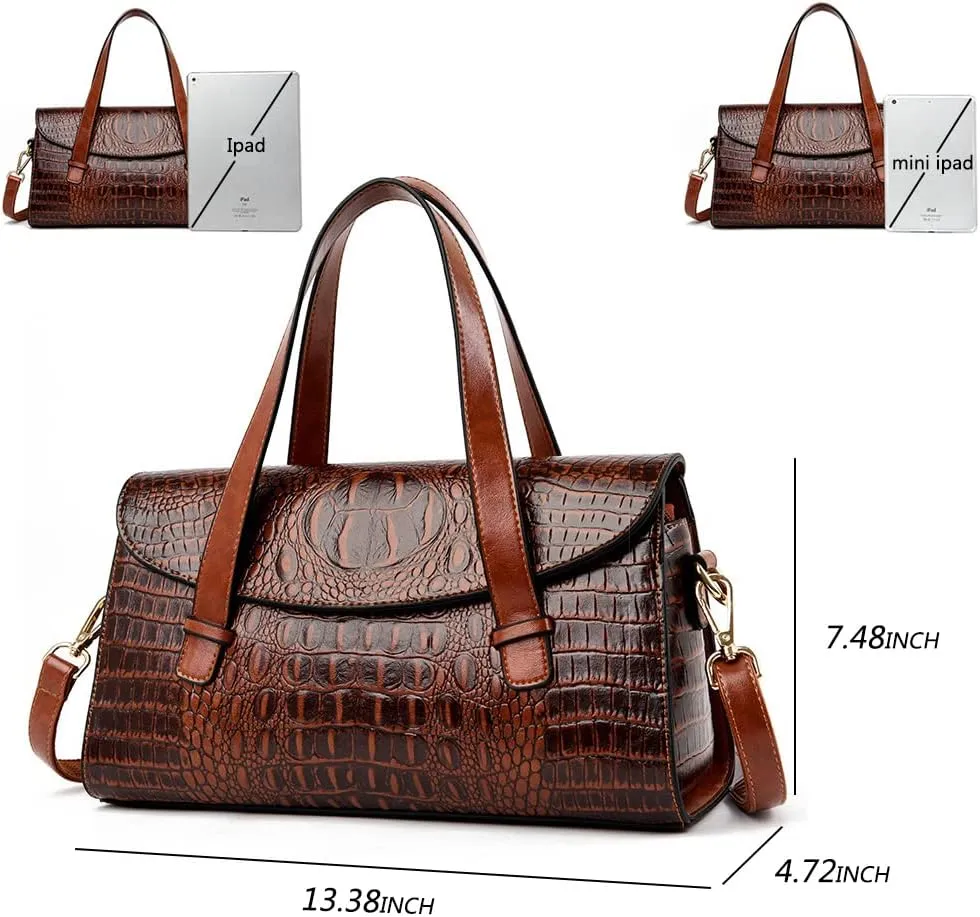 XXGJOALD-Women Handbag Crocodile Pattern Leather Top-Handle Purse Flap Shoulder Satchel