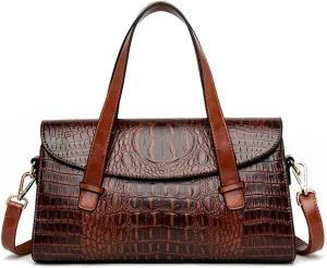 XXGJOALD-Women Handbag Crocodile Pattern Leather Top-Handle Purse Flap Shoulder Satchel