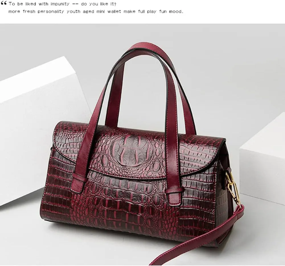 XXGJOALD-Women Handbag Crocodile Pattern Leather Top-Handle Purse Flap Shoulder Satchel