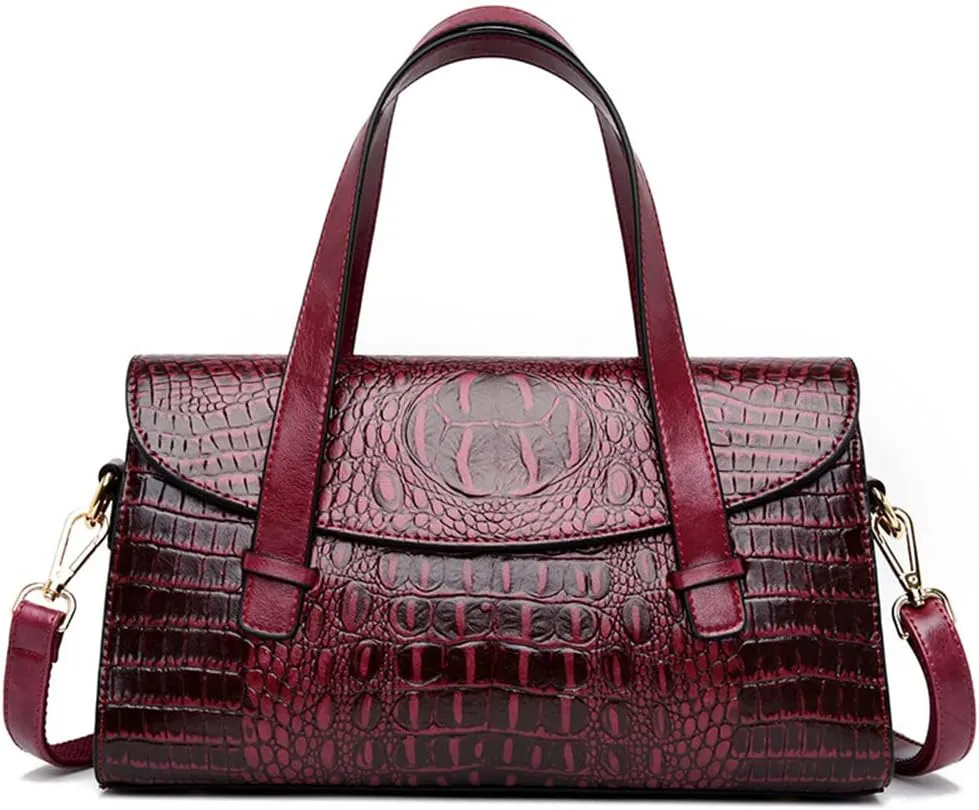 XXGJOALD-Women Handbag Crocodile Pattern Leather Top-Handle Purse Flap Shoulder Satchel