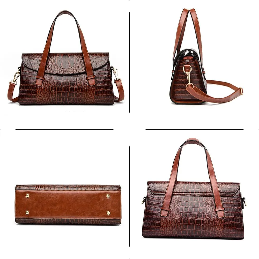 XXGJOALD-Women Handbag Crocodile Pattern Leather Top-Handle Purse Flap Shoulder Satchel