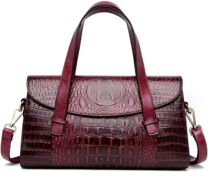 XXGJOALD-Women Handbag Crocodile Pattern Leather Top-Handle Purse Flap Shoulder Satchel