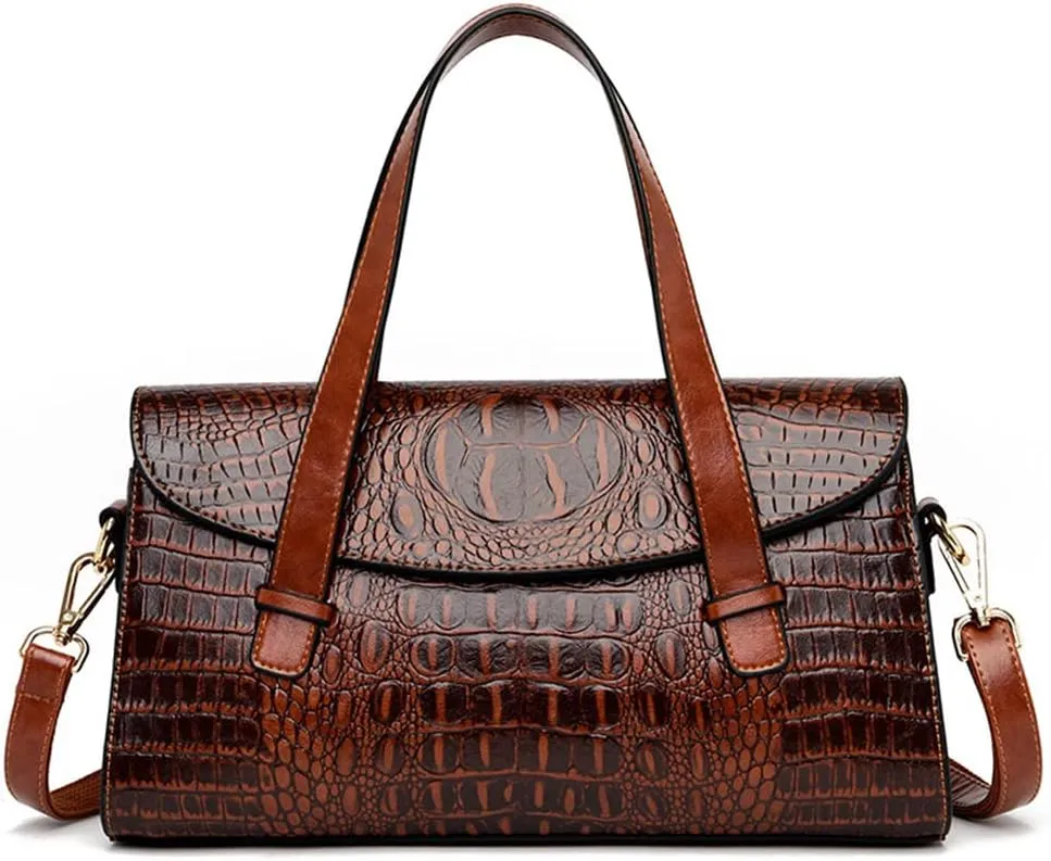 XXGJOALD-Women Handbag Crocodile Pattern Leather Top-Handle Purse Flap Shoulder Satchel