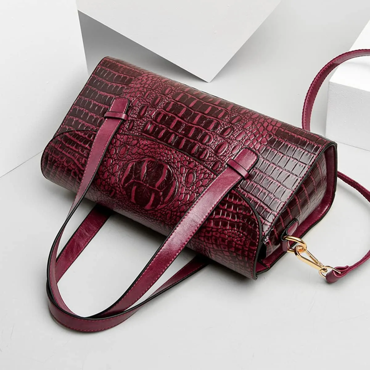XXGJOALD-Women Handbag Crocodile Pattern Leather Top-Handle Purse Flap Shoulder Satchel