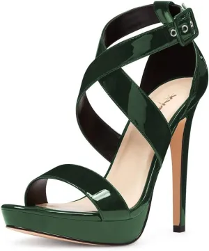 XYD Sexy Low Platform High Heel Sandals Crossover Strappy Open Toe Pumps Patent Leather Pub Party Shoes for Women