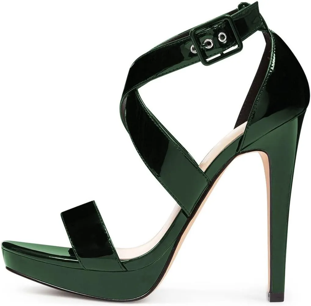XYD Sexy Low Platform High Heel Sandals Crossover Strappy Open Toe Pumps Patent Leather Pub Party Shoes for Women