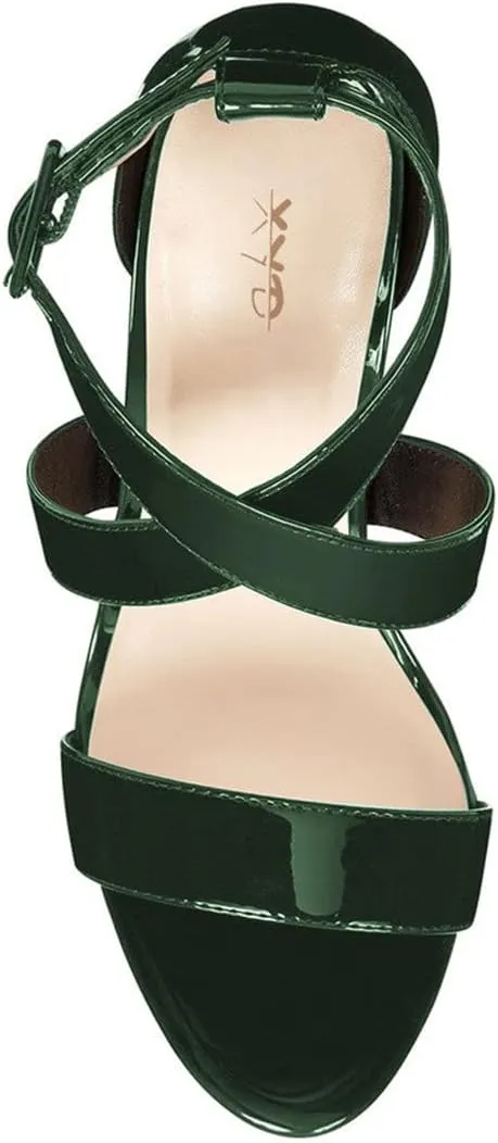 XYD Sexy Low Platform High Heel Sandals Crossover Strappy Open Toe Pumps Patent Leather Pub Party Shoes for Women