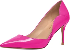 XYD Women Dress Party High Heels Slip On Office Work Formal Curved Edge D'Orsay Glossy Pointy Toe Ladies Wedding Pumps