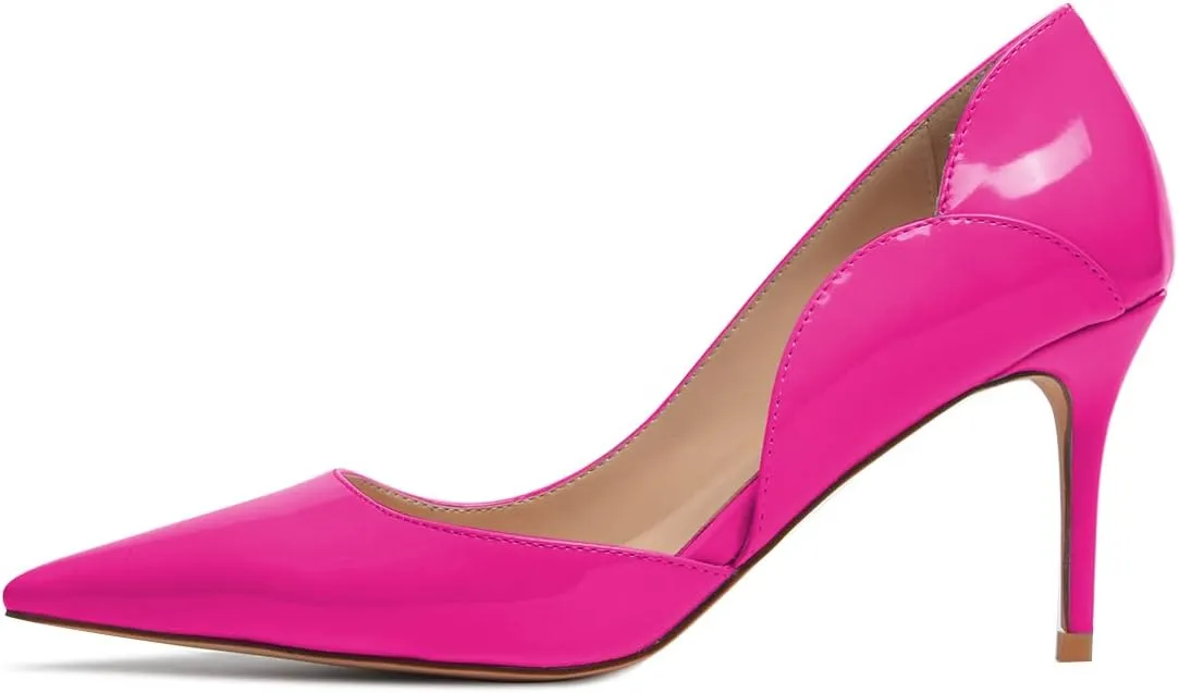XYD Women Dress Party High Heels Slip On Office Work Formal Curved Edge D'Orsay Glossy Pointy Toe Ladies Wedding Pumps