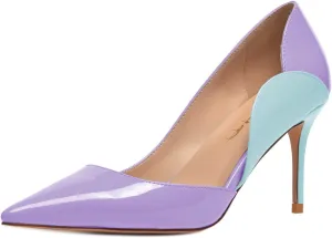 XYD Women Dress Party High Heels Slip On Office Work Formal Curved Edge D'Orsay Glossy Pointy Toe Ladies Wedding Pumps