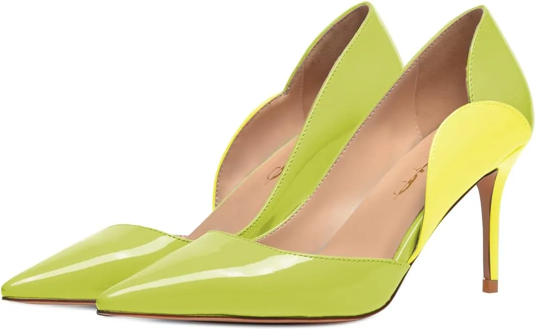 XYD Women Dress Party High Heels Slip On Office Work Formal Curved Edge D'Orsay Glossy Pointy Toe Ladies Wedding Pumps