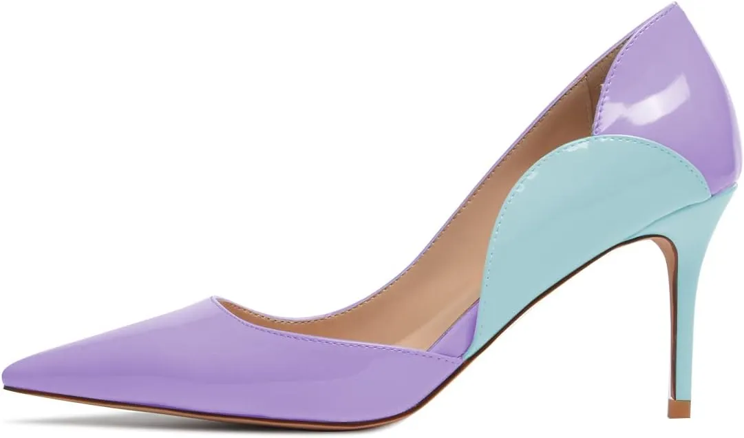 XYD Women Dress Party High Heels Slip On Office Work Formal Curved Edge D'Orsay Glossy Pointy Toe Ladies Wedding Pumps