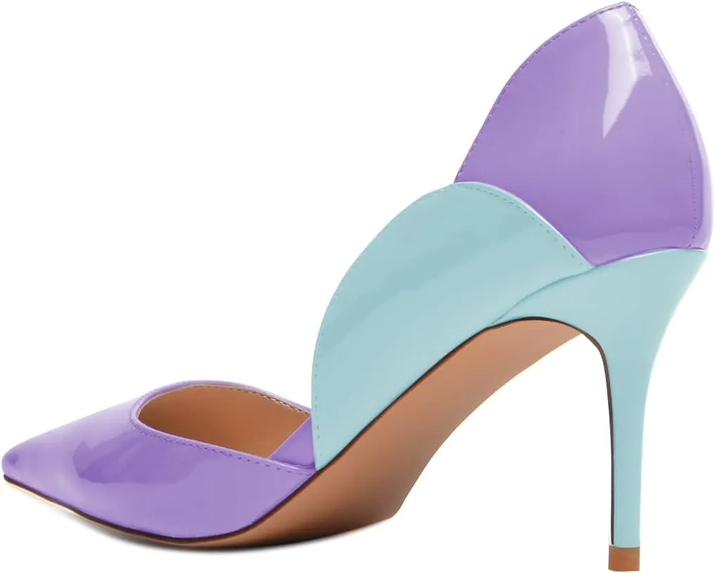 XYD Women Dress Party High Heels Slip On Office Work Formal Curved Edge D'Orsay Glossy Pointy Toe Ladies Wedding Pumps