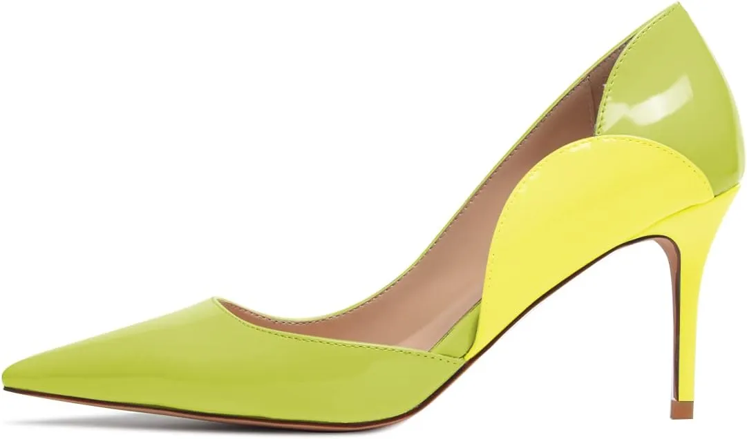 XYD Women Dress Party High Heels Slip On Office Work Formal Curved Edge D'Orsay Glossy Pointy Toe Ladies Wedding Pumps