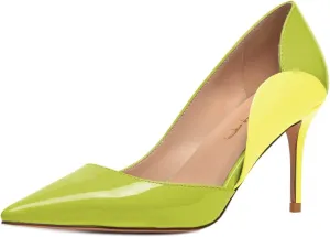 XYD Women Dress Party High Heels Slip On Office Work Formal Curved Edge D'Orsay Glossy Pointy Toe Ladies Wedding Pumps