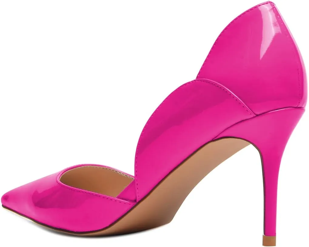 XYD Women Dress Party High Heels Slip On Office Work Formal Curved Edge D'Orsay Glossy Pointy Toe Ladies Wedding Pumps