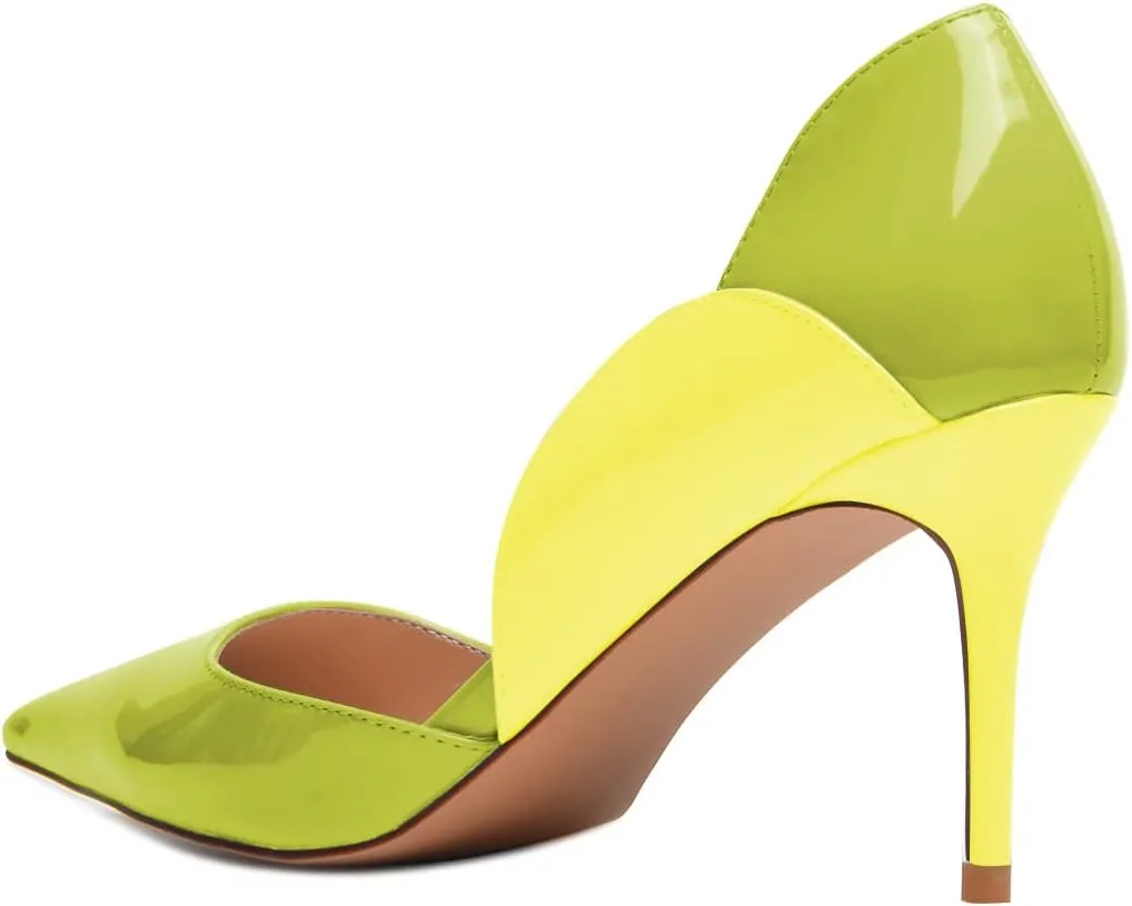XYD Women Dress Party High Heels Slip On Office Work Formal Curved Edge D'Orsay Glossy Pointy Toe Ladies Wedding Pumps