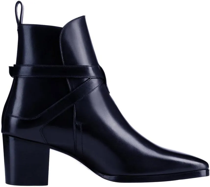 XYD Women Square Toe Ankle Booties Strap Cross with Buckle Retro Pull On Block Low Heel Boots Glossy Patent Office Dress Shoes