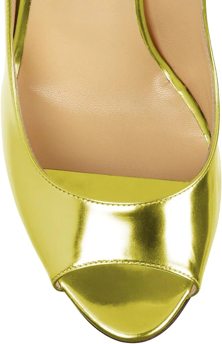 XYD Women Stylish Metallic Leather Peep Toe Slip On Pumps Wedges High Heel Fashion Party Event Nightclub Dressy Shoes