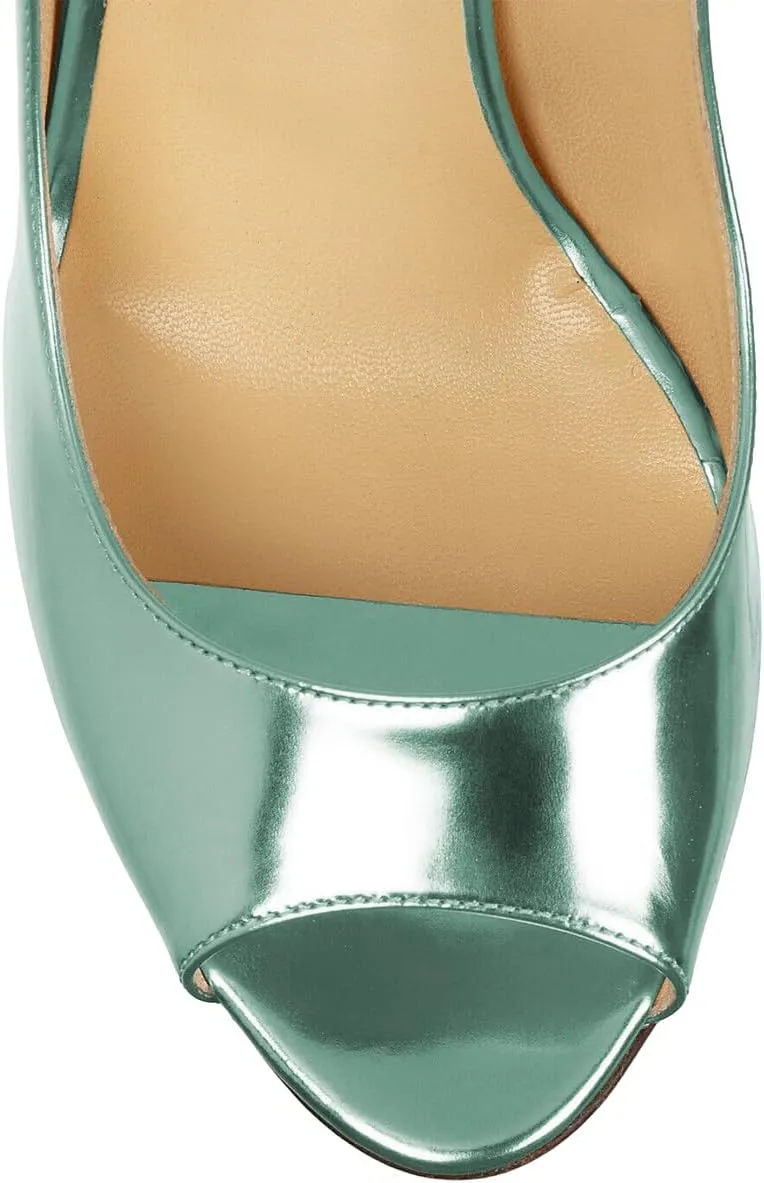 XYD Women Stylish Metallic Leather Peep Toe Slip On Pumps Wedges High Heel Fashion Party Event Nightclub Dressy Shoes