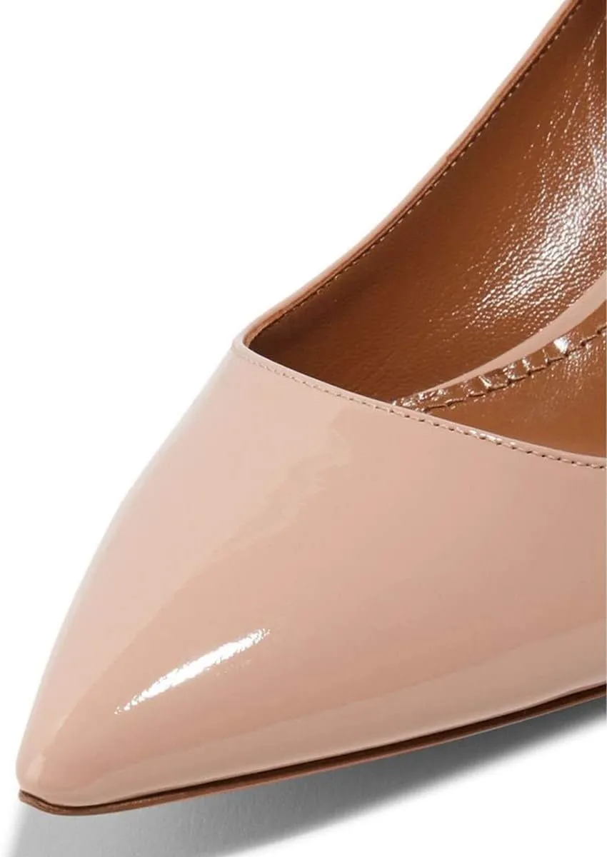 XYD Women's Patent Leather Glossy Closed Pointy Toe Kitten Low Heel Pumps Ankle Strap Buckled Party Dress Shoes