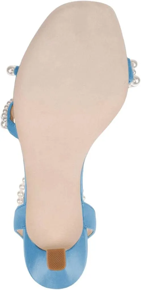 XYD Women's Pearl Kitten Heel Open Toe Sandals Silk Satin Rhinestone Dress Prom Wedding Shoes