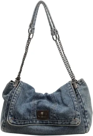 Y2k Denim Purse Denim Shoulder Bag for Woman Retro Jean Tote Hobo Bag Handbag Large Capacity Handbag Chain Strap