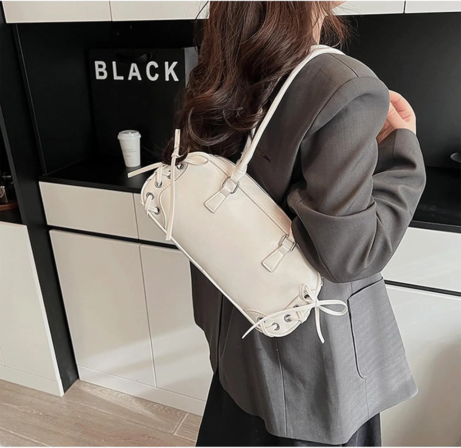 Y2k Purse 2000s Vintage Going Out Shoulder Street Girly Drawstring Bowling Bag Cute Feminine Emo Coquette Leather Purses