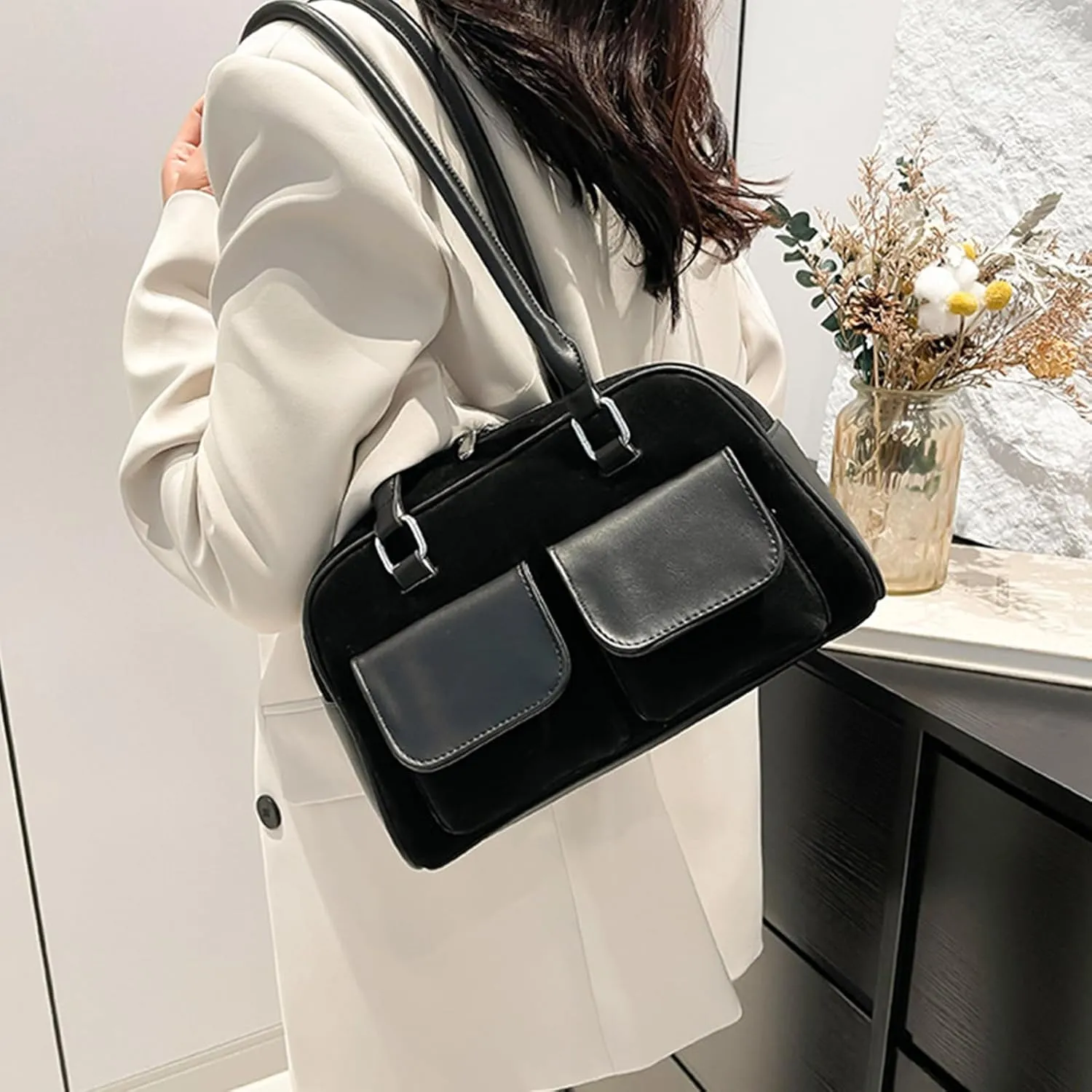 Y2K Shoulder Bag for Women Black Small Purse Brown Purse Trendy Purse Retro Women's Shoulder Handbags Purses