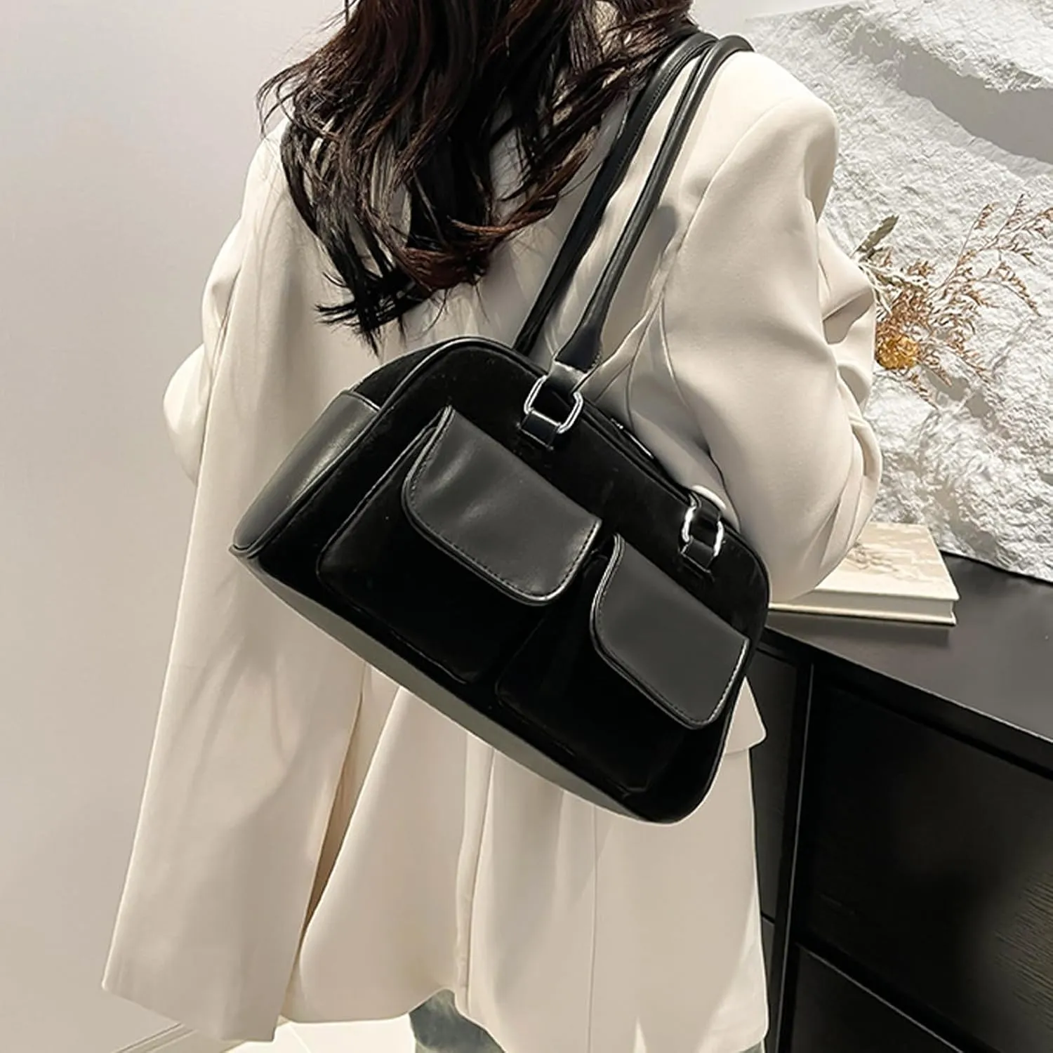 Y2K Shoulder Bag for Women Black Small Purse Brown Purse Trendy Purse Retro Women's Shoulder Handbags Purses