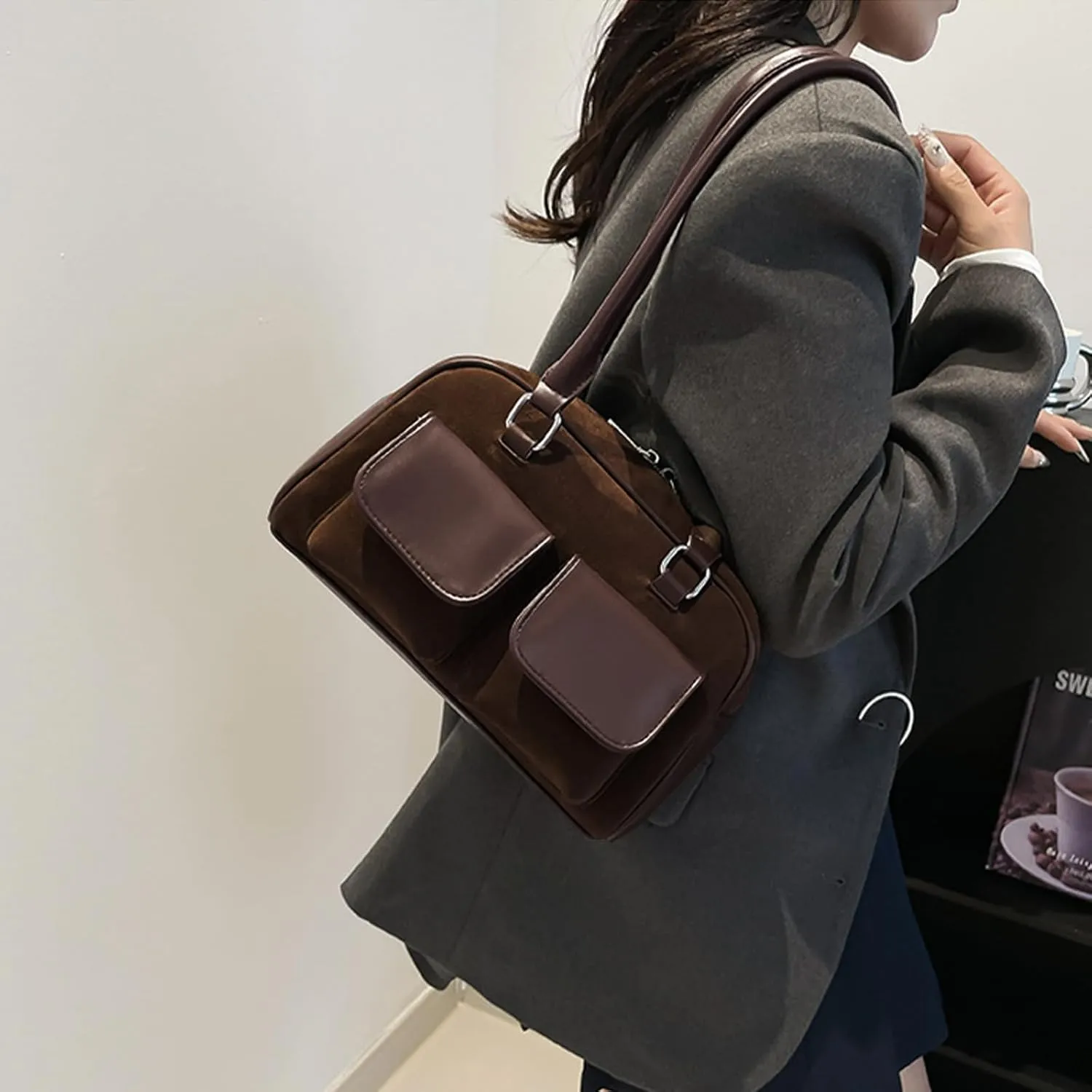 Y2K Shoulder Bag for Women Black Small Purse Brown Purse Trendy Purse Retro Women's Shoulder Handbags Purses