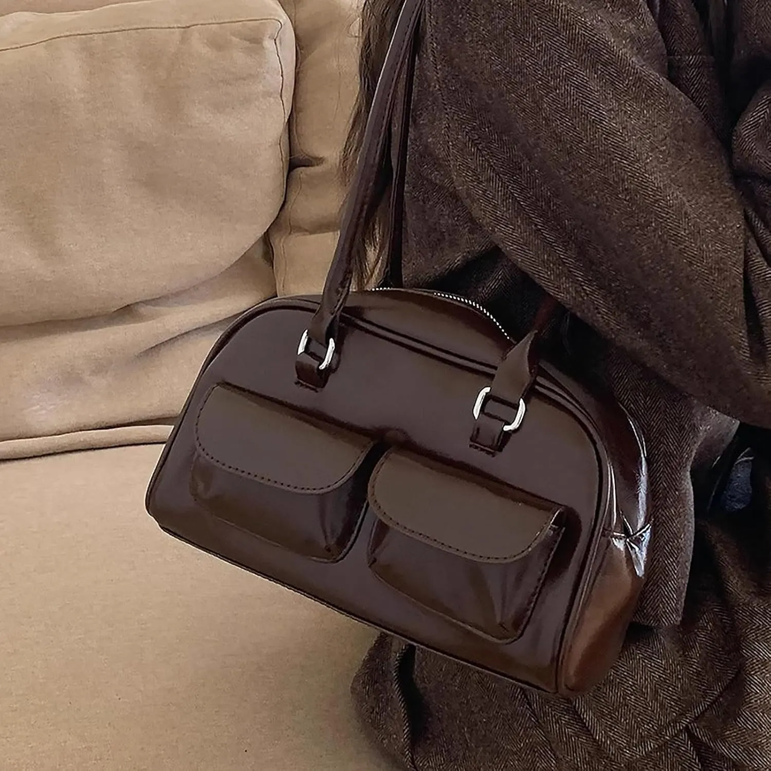 Y2K Shoulder Bag for Women Black Small Purse Brown Purse Trendy Purse Retro Women's Shoulder Handbags Purses