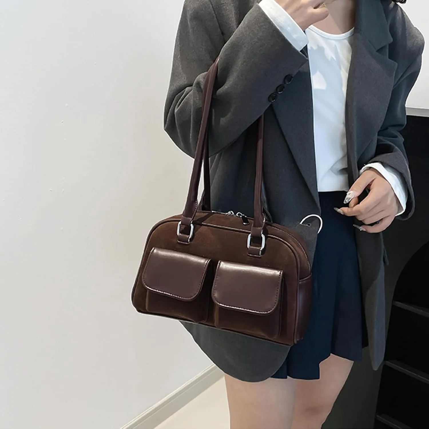 Y2K Shoulder Bag for Women Black Small Purse Brown Purse Trendy Purse Retro Women's Shoulder Handbags Purses
