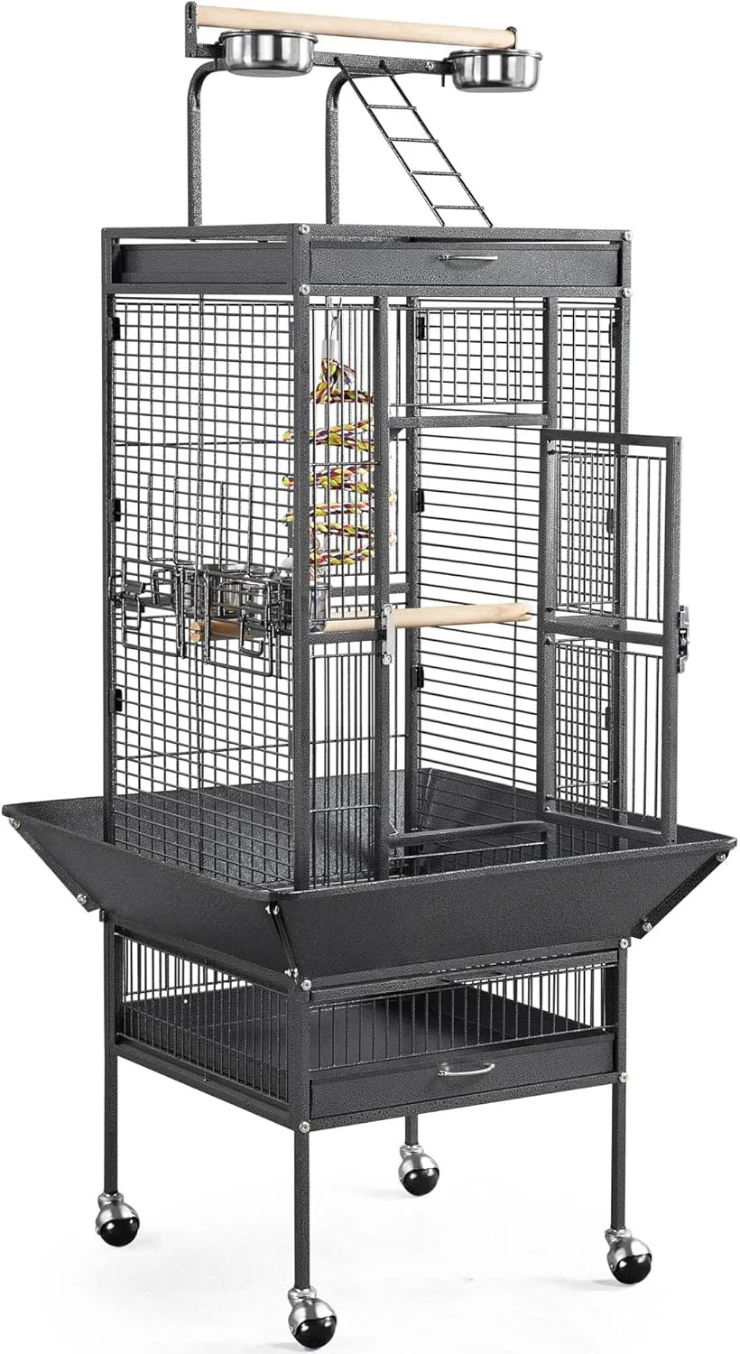 Yaheetech 61.5-inch Wrought Iron Rolling Large Parrot Bird Cage for Parakeets with Play Top