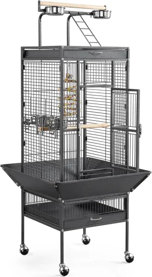Yaheetech 61.5-inch Wrought Iron Rolling Large Parrot Bird Cage for Parakeets with Play Top