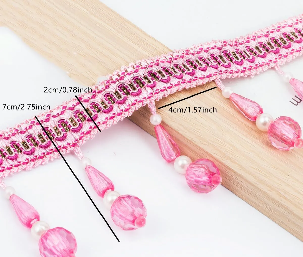 Yalulu 4 Yards Crystal Beads Pendant Tassel Trim, Beaded Hanging Ball Tassel Fringing Trimmingss for Curtain Sofa Sewing DIY Craft Decor (Grey Blue)